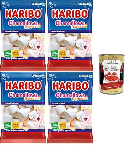 Haribo Chamallows Barbecue, Marshmallow-Bonbons, glutenfrei, ideal für Partys und süße Momente der Entspannung – 4x150 g+ Italian Gourmet polpa 400g von Italian Gourmet E.R.