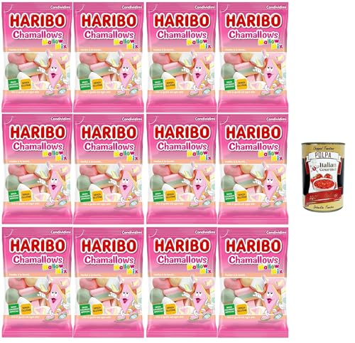 Haribo Chamallows Malvenmischung, Marshmallow-Bonbons, glutenfrei, ideal für Partys und süße Momente der Entspannung – 12x 150 g+ Italian Gourmet polpa 400g von Italian Gourmet E.R.