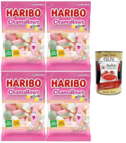 Haribo Chamallows Malvenmischung, Marshmallow-Bonbons, glutenfrei, ideal für Partys und süße Momente der Entspannung – 4x 150 g+ Italian Gourmet polpa 400g von Italian Gourmet E.R.