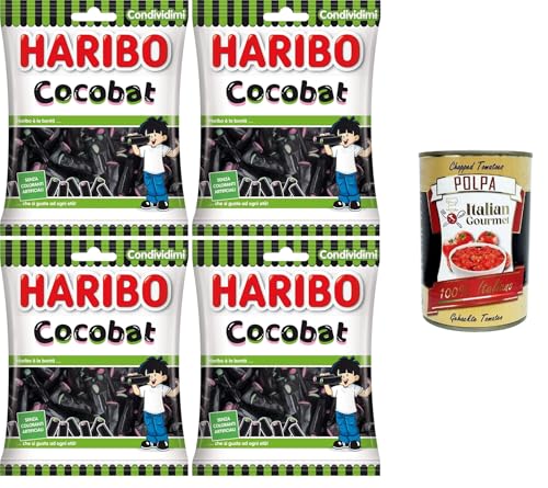 Haribo Cocobat, gefüllte Gummibonbons, Lakritzgeschmack, ideal für Partys und süße Momente der Entspannung – 4x 175 g+ Italian Gourmet polpa 400g von Italian Gourmet E.R.