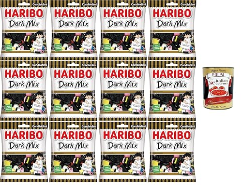 Haribo Dark Mix, gemischte Gummibonbons, Lakritzgeschmack, ideal für Partys und süße Momente der Entspannung –12x 175 g+ Italian Gourmet polpa 400g von Italian Gourmet E.R.