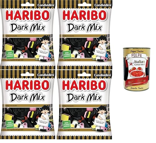 Haribo Dark Mix, gemischte Gummibonbons, Lakritzgeschmack, ideal für Partys und süße Momente der Entspannung –4x 175 g+ Italian Gourmet polpa 400g von Italian Gourmet E.R.