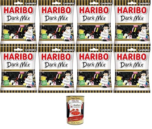 Haribo Dark Mix, gemischte Gummibonbons, Lakritzgeschmack, ideal für Partys und süße Momente der Entspannung –8x 175 g+ Italian Gourmet polpa 400g von Italian Gourmet E.R.