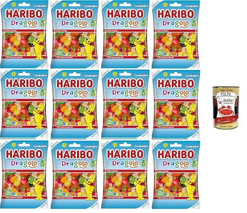 Haribo Dragolo, Gummibonbons, Fruchtgeschmack, ideal für Partys und süße Momente der Entspannung – 12x160 g+ Italian Gourmet polpa 400g von Italian Gourmet E.R.