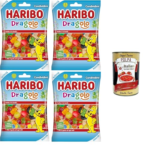 Haribo Dragolo, Gummibonbons, Fruchtgeschmack, ideal für Partys und süße Momente der Entspannung – 4x160 g+ Italian Gourmet polpa 400g von Italian Gourmet E.R.