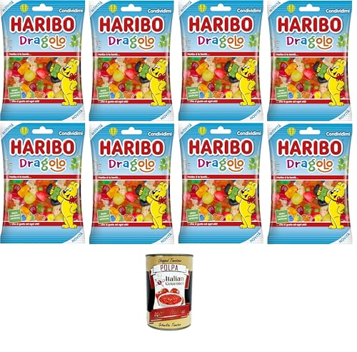 Haribo Dragolo, Gummibonbons, Fruchtgeschmack, ideal für Partys und süße Momente der Entspannung – 8x160 g+ Italian Gourmet polpa 400g von Italian Gourmet E.R.