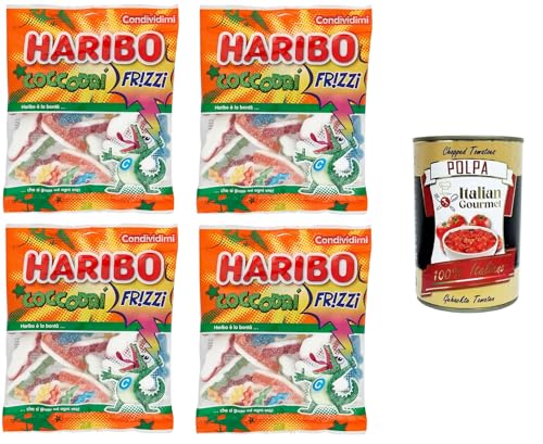 Haribo Frizzi Coccodri, Gummibonbons, Fruchtgeschmack, ideal für Partys und süße Momente der Entspannung – 4x 175 g+ Italian Gourmet polpa 400g von Italian Gourmet E.R.