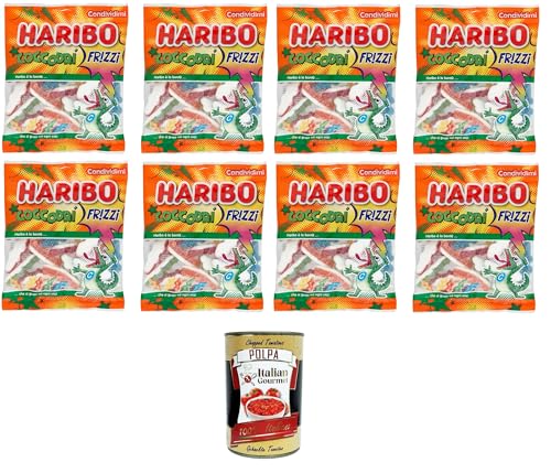 Haribo Frizzi Coccodri, Gummibonbons, Fruchtgeschmack, ideal für Partys und süße Momente der Entspannung – 8x 175 g+ Italian Gourmet polpa 400g von Italian Gourmet E.R.