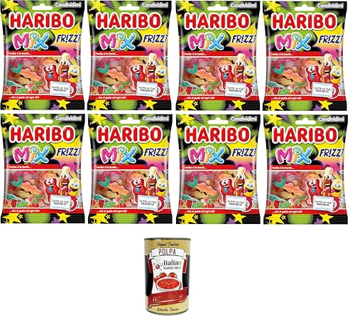 Haribo Frizzi Mix, prickelnde Gummibonbons, Fruchtgeschmack, ideal für Partys und süße Momente der Entspannung – 8x175 g+ Italian Gourmet polpa 400g von Italian Gourmet E.R.