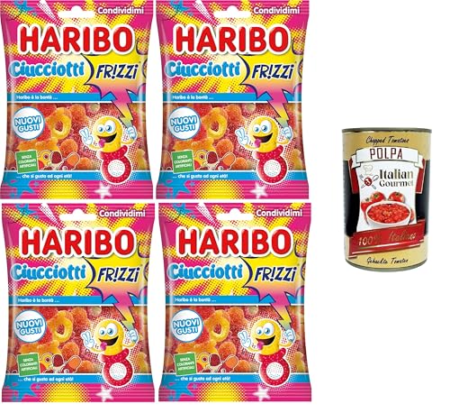 Haribo Frizzi Schnuller, funkelnde Gummibonbons, Fruchtgeschmack, ideal für Partys und süße Momente der Entspannung – 4x175 g+ Italian Gourmet polpa 400g von Italian Gourmet E.R.