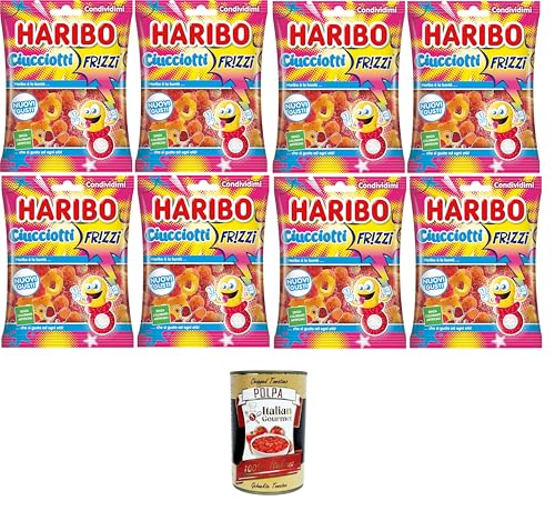 Haribo Frizzi Schnuller, funkelnde Gummibonbons, Fruchtgeschmack, ideal für Partys und süße Momente der Entspannung – 8x175 g+ Italian Gourmet polpa 400g von Italian Gourmet E.R.