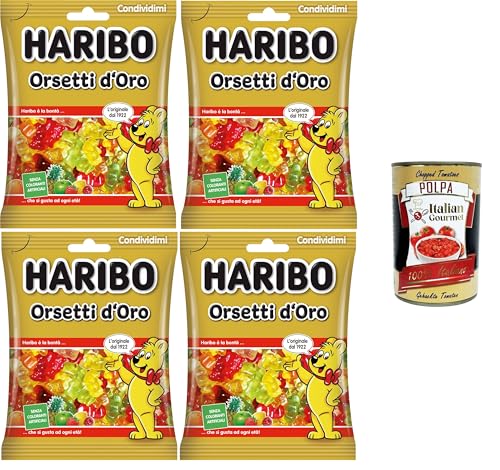 Haribo Goldene Bären, Gummibonbons, Fruchtgeschmack, ideal für Partys und süße Momente der Entspannung – 4x175 g+ Italian Gourmet polpa 400g von Italian Gourmet E.R.