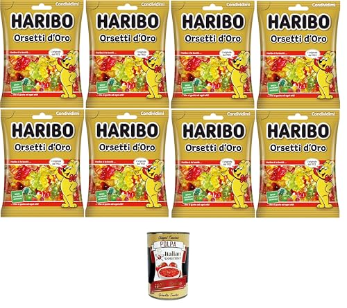 Haribo Goldene Bären, Gummibonbons, Fruchtgeschmack, ideal für Partys und süße Momente der Entspannung – 8x175 g+ Italian Gourmet polpa 400g von Italian Gourmet E.R.