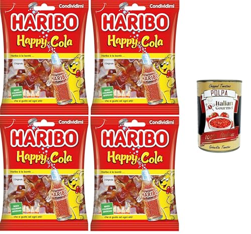 Haribo Happy Cola, Gummibonbons, Cola-Geschmack, ideal für Partys und süße Momente der Entspannung – 4x175 g + Italian Gourmet polpa 400g von Italian Gourmet E.R.