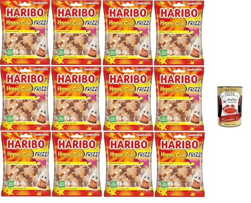 Haribo Happy Cola Frizzi, kohlensäurehaltige Gummibonbons, Cola-Geschmack, ideal für Partys und süße Momente der Entspannung –12x 175 g + Italian Gourmet polpa 400g von Italian Gourmet E.R.