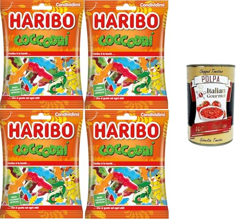 Haribo-Krokodile, Gummibonbons, Fruchtgeschmack, ideal für Partys und süße Momente der Entspannung – 4x175 g+ Italian Gourmet polpa 400g von Italian Gourmet E.R.