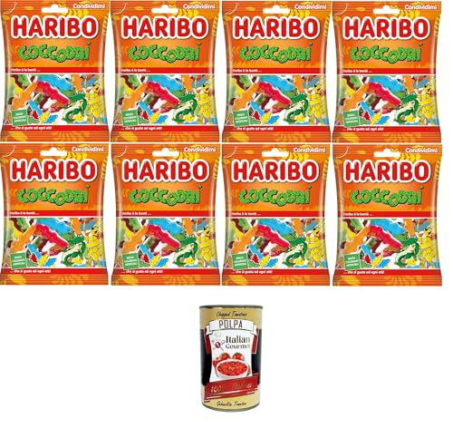 Haribo-Krokodile, Gummibonbons, Fruchtgeschmack, ideal für Partys und süße Momente der Entspannung – 8x175 g+ Italian Gourmet polpa 400g von Italian Gourmet E.R.