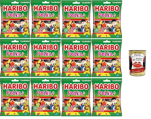 Haribo Polka, Gummibonbons, Frucht- und Lakritzgeschmack, ideal für Partys und süße Momente der Entspannung – 12x175 g+ Italian Gourmet polpa 400g von Italian Gourmet E.R.