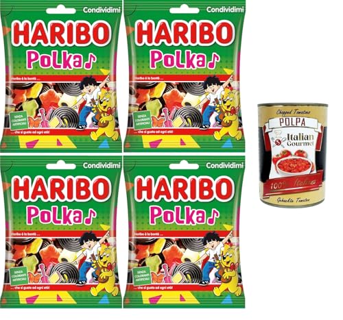 Haribo Polka, Gummibonbons, Frucht- und Lakritzgeschmack, ideal für Partys und süße Momente der Entspannung – 4x175 g+ Italian Gourmet polpa 400g von Italian Gourmet E.R.