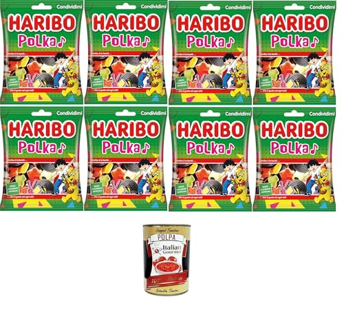 Haribo Polka, Gummibonbons, Frucht- und Lakritzgeschmack, ideal für Partys und süße Momente der Entspannung – 8x175 g+ Italian Gourmet polpa 400g von Italian Gourmet E.R.