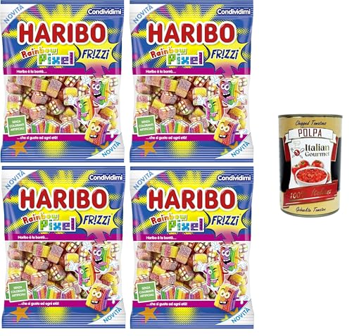 Haribo Rainbow Pixel Sparkling Gummy Bonbons, Fruchtgeschmack, ideal für Partys und süße Momente der Entspannung – 4x160gr + Italian Gourmet polpa 400g von Italian Gourmet E.R.