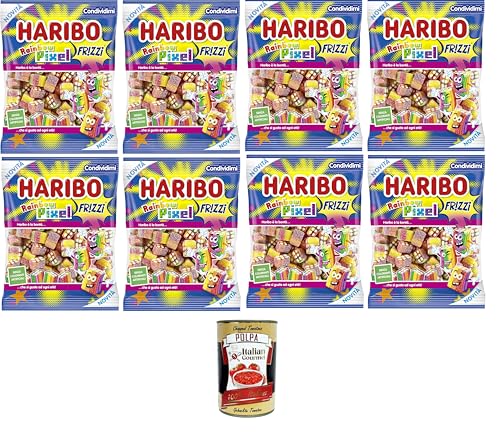 Haribo Rainbow Pixel Sparkling Gummy Bonbons, Fruchtgeschmack, ideal für Partys und süße Momente der Entspannung – 8x160gr + Italian Gourmet polpa 400g von Italian Gourmet E.R.