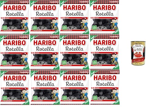 Haribo Rotella, Gummibonbons, Lakritzgeschmack, ideal für Partys und süße Momente der Entspannung – 12x175 g+ Italian Gourmet polpa 400g von Italian Gourmet E.R.