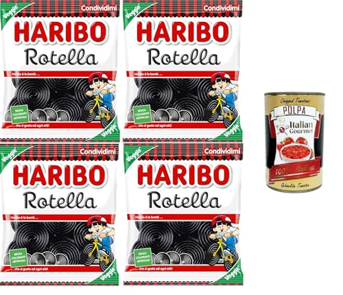 Haribo Rotella, Gummibonbons, Lakritzgeschmack, ideal für Partys und süße Momente der Entspannung – 4x175 g+ Italian Gourmet polpa 400g von Italian Gourmet E.R.