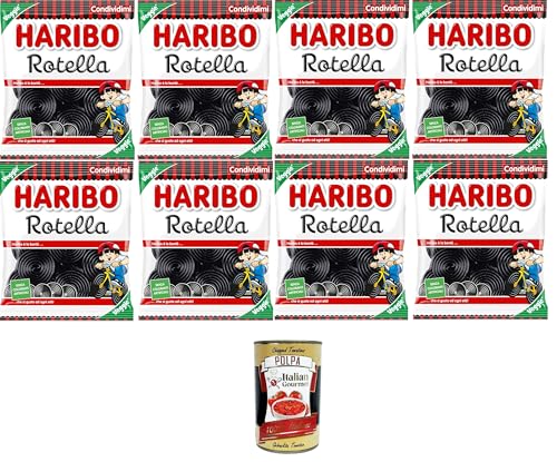 Haribo Rotella, Gummibonbons, Lakritzgeschmack, ideal für Partys und süße Momente der Entspannung – 8x175 g+ Italian Gourmet polpa 400g von Italian Gourmet E.R.