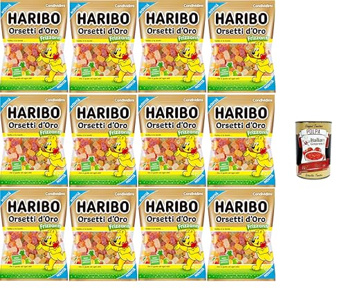 Haribo Sparkling Golden Bears, funkelnde Gummibonbons, Fruchtgeschmack, ideal für Partys und süße Momente der Entspannung – 12x150 g+ Italian Gourmet polpa 400g von Italian Gourmet E.R.