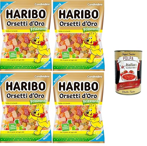 Haribo Sparkling Golden Bears, funkelnde Gummibonbons, Fruchtgeschmack, ideal für Partys und süße Momente der Entspannung – 4x150 g+ Italian Gourmet polpa 400g von Italian Gourmet E.R.