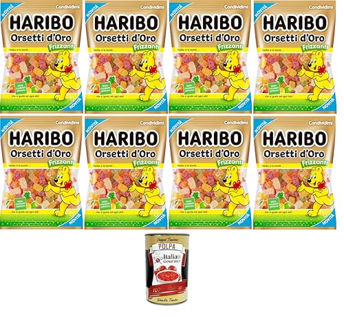 Haribo Sparkling Golden Bears, funkelnde Gummibonbons, Fruchtgeschmack, ideal für Partys und süße Momente der Entspannung – 8x150 g+ Italian Gourmet polpa 400g von Italian Gourmet E.R.