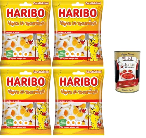 Haribo Spiegeleier, Gummibonbons, Fruchtgeschmack, ideal für Partys und süße Momente der Entspannung – 4x175 g+ Italian Gourmet polpa 400g von Italian Gourmet E.R.