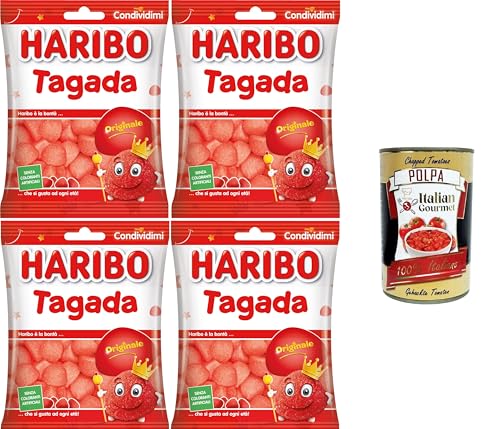 Haribo Tagada, Gummibonbons, Fruchtgeschmack, ideal für Partys und süße Momente der Entspannung – 4x175 g+ Italian Gourmet polpa 400g von Italian Gourmet E.R.