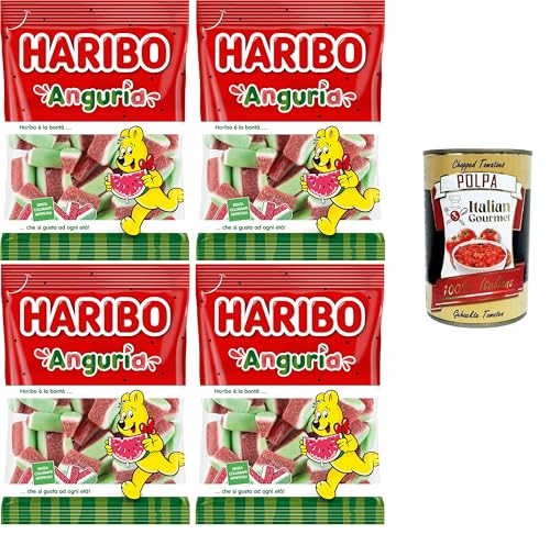 Haribo Wassermelone, Gummibonbons, Fruchtgeschmack, ideal für Partys und süße Momente der Entspannung – 4x175 g+ Italian Gourmet polpa 400g von Italian Gourmet E.R.