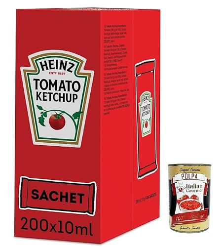 Heinz Tomato Ketchup Sachet,Jede Packung enthält 200 Einzeldosisbeutel à 10ml + Kostenlose Italian Gourmet Polpa di Pomodoro 400g Dose von Italian Gourmet E.R.