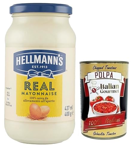 Hellmann's Real Maionese,Mayonnaise in Glas-Verpackung,432ml + Italian Gourmet Polpa di Pomodoro 400g Dose von Italian Gourmet E.R.