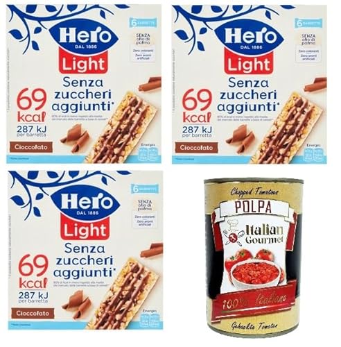 Hero Light Barrette al Cioccolato Senza zuccheri aggiunti Schokoriegel ohne Zuckerzusatz 3x 120gr + Italian Gourmet polpa 400g von Italian Gourmet E.R.