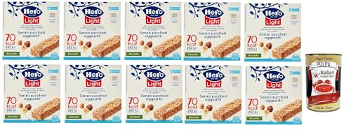 Hero Light Barrette alla nocciola, Snack Riegel, Müsliriegel, Haselnussriegel Ohne Zuckerzusatz, nur 70 kcal pro Riegel, 10x 120gr + Italian Gourmet polpa 400g von Italian Gourmet E.R.