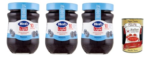 Hero Light Konfitüre Leichte Brotaufstriche Blaubeeren, Extra-Marmelade und Konfitüre mit hochwertigen Früchten, ohne Zuckerzusatz und sehr wenig Kalorien 3x 280 g + Italian Gourmet polpa 400g von Italian Gourmet E.R.