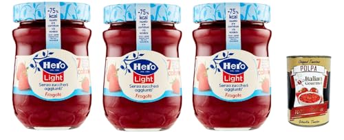 Hero Light Konfitüre Leichte Brotaufstriche Erdbeeren, Extra-Marmelade und Konfitüre mit hochwertigen Früchten, ohne Zuckerzusatz und sehr wenig Kalorien 3x 280 g + Italian Gourmet polpa 400g von Italian Gourmet E.R.