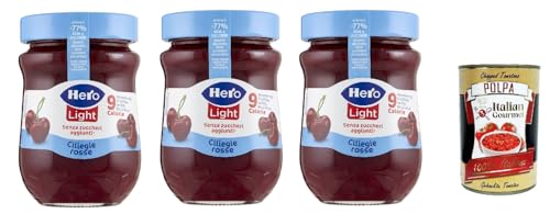 Hero Light Konfitüre Leichte Brotaufstriche Rote Kirschen, Extra-Marmelade und Konfitüre mit hochwertigen Früchten, ohne Zuckerzusatz und sehr wenig Kalorien 3x 280 g + Italian Gourmet polpa 400g von Italian Gourmet E.R.