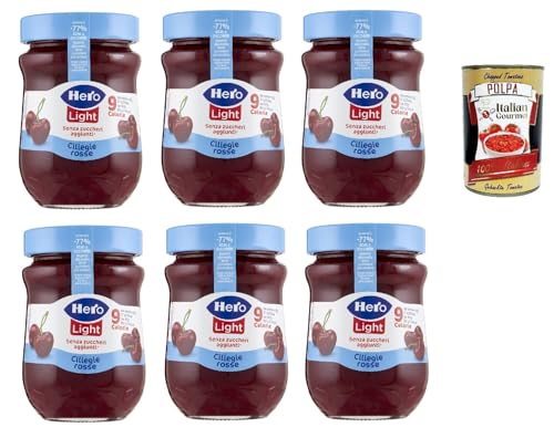 Hero Light Konfitüre Leichte Brotaufstriche Rote Kirschen, Extra-Marmelade und Konfitüre mit hochwertigen Früchten, ohne Zuckerzusatz und sehr wenig Kalorien 6x 280 g + Italian Gourmet polpa 400g von Italian Gourmet E.R.