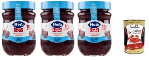 Hero Light Konfitüre Leichte Brotaufstriche Schwarze Kirschen, Extra-Marmelade und Konfitüre mit hochwertigen Früchten, ohne Zuckerzusatz und sehr wenig Kalorien 3x 280 g + Italian Gourmet polpa 400g von Italian Gourmet E.R.