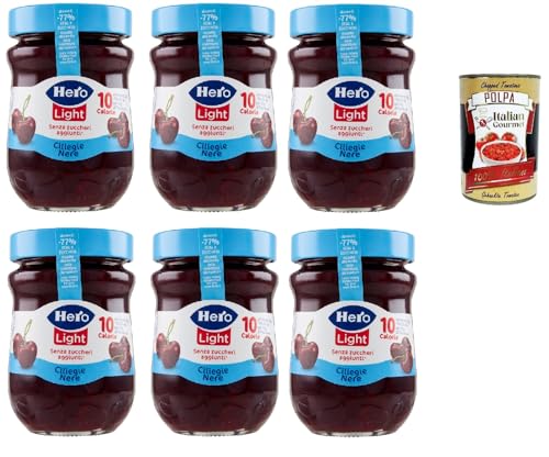 Hero Light Konfitüre Leichte Brotaufstriche Schwarze Kirschen, Extra-Marmelade und Konfitüre mit hochwertigen Früchten, ohne Zuckerzusatz und sehr wenig Kalorien 6x 280 g + Italian Gourmet polpa 400g von Italian Gourmet E.R.