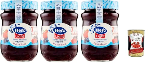 Hero Light Konfitüre Leichte Brotaufstriche wilde Beeren, Extra-Marmelade und Konfitüre mit hochwertigen Früchten, ohne Zuckerzusatz und sehr wenig Kalorien 3x 280 g + Italian Gourmet polpa 400g von Italian Gourmet E.R.