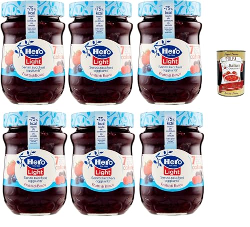 Hero Light Konfitüre Leichte Brotaufstriche wilde Beeren, Extra-Marmelade und Konfitüre mit hochwertigen Früchten, ohne Zuckerzusatz und sehr wenig Kalorien 6x 280 g + Italian Gourmet polpa 400g von Italian Gourmet E.R.