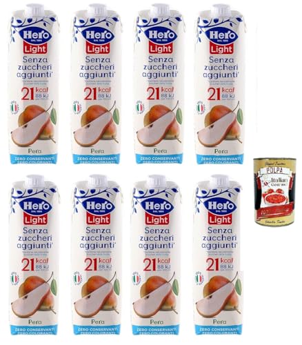 Hero Light Pera Birne Fruchtsaft Ohne Zuckerzusatz Erfrischendes Erfrischungsgetränk mit Sehr Wenig Kalorien, 8x 1LT + Italian Gourmet polpa 400g von Italian Gourmet E.R.