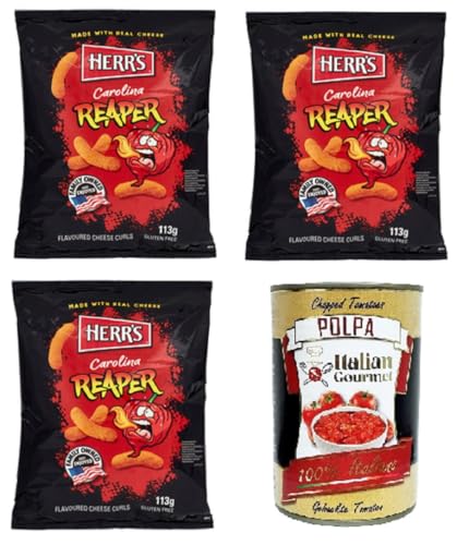 Herr's Carolina Reaper Cheese Curls Reaper Käselocken 3x113 g+ Italian Gourmet polpa 400g von Italian Gourmet E.R.