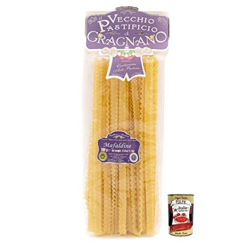 Il Vecchio Pastificio di Gragnano Pasta Mafaldine,Gragnano IGP-Nudeln aus Hartweizengrieß von höchster Qualität 500g + Italian Gourmet Polpa di Pomodoro 400g Dose von Italian Gourmet E.R.